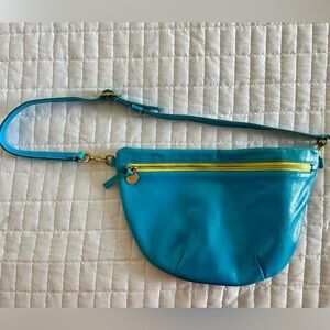 CLARE V  Teal Blue Grande Fanny! Belt Bag Leather Zipper EUC.